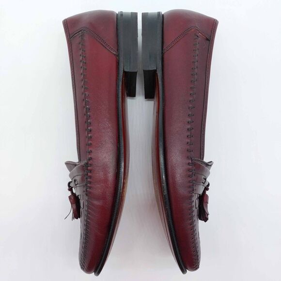 Florsheim Men’s 8.5D Burgundy Leather Tassel Loafers Woven Vamp Dress Shoes - Picture 8 of 10
